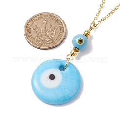 Collier pendentif mauvais œil en verre bleu ciel clair avec chaînes de câbles en alliage&nbsp;NJEW-JN04650-02