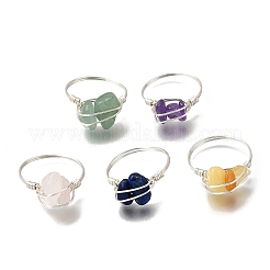 Кольца с бусинами из натуральных драгоценных камней&nbsp;RJEW-TA00216-02