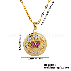 Элегантные модные латунные прозрачные и ярко-розовые кубические цирконии круглые ожерелья в форме сердца для женщин RR6975-1