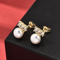 Круглые серьги-гвоздики из латуни с микропаве из прозрачных кубических цирконий EJEW-A135-30G