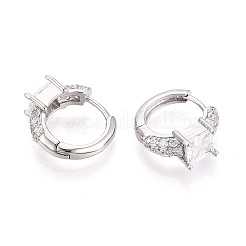 Квадратные серьги-кольца с микропаве из прозрачных кубических цирконий из латуни EJEW-T048-44P