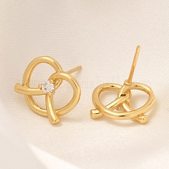 Серьги-гвоздики в форме сердца из латуни с микропаве из прозрачного кубического циркония&nbsp;EJEW-H143-17G