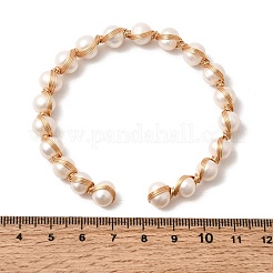 Offene Armreifen aus Messingdraht mit Naturperlen für Damen&nbsp;BJEW-D453-04G