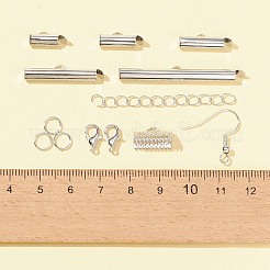 DIYジュエリー作りの発見キット  エンドクラスプチューブの鉄製スライド、チェーンエクステンダー、リボンカシメエンドパーツ、丸カンを含む  真鍮のピアスフック  合金製カニカン  プラチナ&nbsp;DIY-FS0004-77