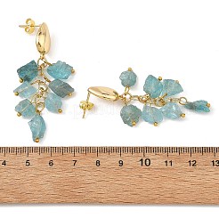 Boucles d'oreilles pendantes en laiton ornées de perles d'aigue-marine brutes et naturelles.&nbsp;EJEW-JE07474-02