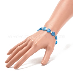 Bracelet extensible fait main millefiori au chalumeau et perles de coeur en alliage&nbsp;BJEW-JB08042-02