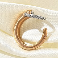 女性用304ステンレススチールオープンカフリング  ラインストーン付き  イオンプレーティング（ip）  丸いリング  ゴールデン·ステンレス鋼色  usサイズ7 1/4(17.5mm)&nbsp;RJEW-F173-03GP