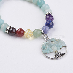 Chakra Schmuck natürliche Edelsteinperlen und Blume Amazonit Bettelarmband&nbsp;BJEW-JB03608-04