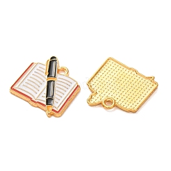 卒業シーズン向け合金ペンダント  エナメル  ペンチャーム付きの本  ゴールドカラー  18x18x1.5mm  穴：1.8mm&nbsp;AL-B001-01G-A