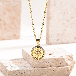 Colliers à chaîne en laiton avec pendentif boussole en zircone cubique transparent&nbsp;PW-WG2438B-01