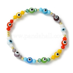 Pulseras elásticas hechas a mano con cuentas redondas de lampwork y cuentas de vidrio electrochapado para mujer&nbsp;BJEW-JB13758