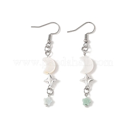 Серьги-подвески из натуральных смешанных камней в форме звезды и луны&nbsp;EJEW-JE06756