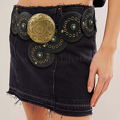 Винтажный сплав и синтетическая бирюза и искусственная кожа дисковые монеты поясные ремни для мужчин AJEW-WH0816-102AB-A-01