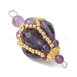 Богемные подвески из натурального аметиста круглой формы с звеньями в виде капель из стеклянных бусин.&nbsp;PALLOY-MZ01227-02