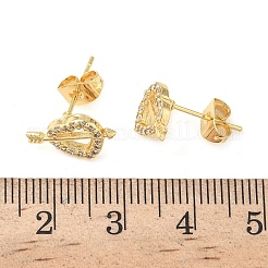 Серьги-гвоздики из латуни с микро-паве и прозрачным фианитом в форме сердца EJEW-Z144-12G