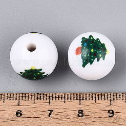 Непрозрачные акриловые круглые бусины с рождественским принтом OACR-T029-08F