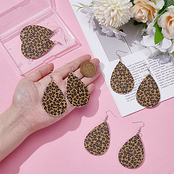 4 пара серег-капель из искусственной кожи с леопардовым принтом EJEW-UN0002-92B