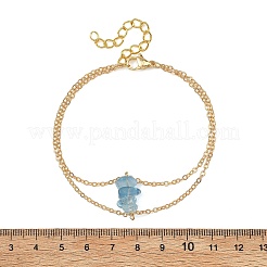 Doppellagige Armbänder aus Messingkabelketten und natürlichen Aquamarin-Splitterperlen für Damen&nbsp;BJEW-JB14134-02