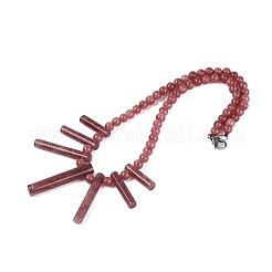 Collares babero redondos de cuentas de cuarzo fresa natural en forma de abanico&nbsp;NJEW-N064-04H