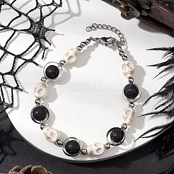 Bracciali con perline di pietra lavica naturale e turchese sintetico tinto&nbsp;BJEW-TA00504