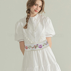 15ヤード 両面刺繍フラワーポリエステルレースリボン  衣服の装飾用  ベージュ  3-1/2インチ（88mm）&nbsp;OCOR-WH0045-37