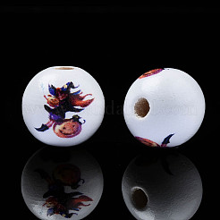 Бусины из натурального дерева с принтом на Хэллоуин WOOD-S057-084