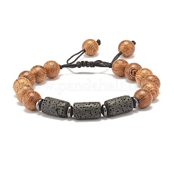 Bracelet en perles rondes tressées en bois naturel&nbsp;BJEW-JB07345