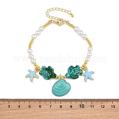 Pulseras con dijes de latón esmaltado con forma de estrella de mar para mujer&nbsp;KK-CBA68DA-16G-01