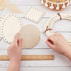 DIYメイキングキット  木製の編み物かぎ針編みのボトムセットと籐のステッカーを含む  アンティークホワイト  ステッカー：3mm  ボトムス: 9~17.5x9~10.5x0.28~0.29cm  穴：3mm&nbsp;DIY-OC0009-01