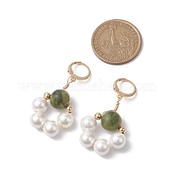 Серьги с подвеской из ракушечного жемчуга и тайваньского нефрита EJEW-JE05927-02