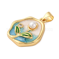 Pendentifs avec zircon cubiques à micro-pavés en laiton&nbsp;KK-D390-16G-03