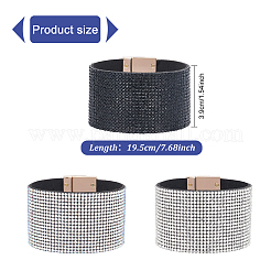 3шт. набор из широких браслетов-шнуровок со стразами двух цветов с бархатной подкладкой&nbsp;BJEW-AN0001-73