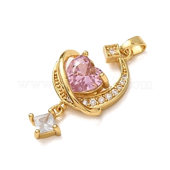 Pendentifs en laiton micro pavé de zircons cubiques roses&nbsp;CU-CBA97F2-10G