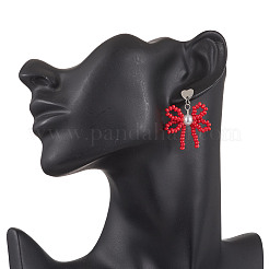 Pendientes colgantes de cuentas de vidrio hechos a mano con forma de corazón y lazo&nbsp;EJEW-MZ00474-02