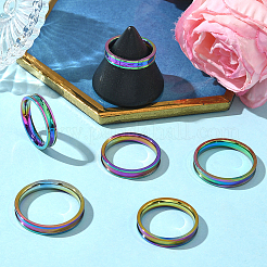 18 шт. 6 стиля 201 нержавеющая сталь рифленое кольцо для женщин&nbsp;RJEW-SC0001-32