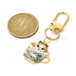合金エナメルペンダント装飾  合金回転式ナスカン付き  カップ付きの猫の形  カラフル  58mm&nbsp;HJEW-JM02632-05