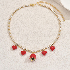 Элегантные латунные прозрачные кубические цирконии теннисная цепочка сердце цветок кулон нагрудник ожерелья для женщин SR8961