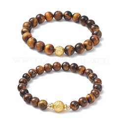Эластичные браслеты из натурального тигрового глаза для пары&nbsp;BJEW-JB12178