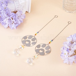 2 attrape-soleil suspendu en acier inoxydable 201 en forme d'empreinte de patte et verre cristal arc-en-ciel&nbsp;HJEW-TA00447