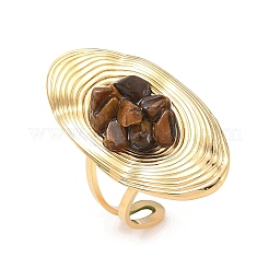 Бусины из натурального тигрового глаза с манжетными кольцами из нержавеющей стали 304 RJEW-Q017-01G-A