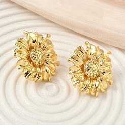 Латунные серьги-гвоздики с подсолнечником&nbsp;EJEW-F389-08G