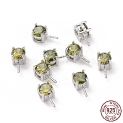ロジウムメッキ 925 スターリングシルバーペグベイル  キュービックジルコニア付き  正方形  プラチナ  オリーブ  9x4x4.5mm  穴：2.5x1.5mm  ピン：0.6mm&nbsp;STER-D035-47P-09