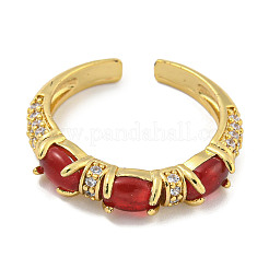 Овальные кольца-манжеты из латуни с микро-паве и кубическим цирконием для женщин&nbsp;RJEW-F162-05G-03