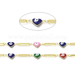 Cuore smaltato in ottone ecologico fatto a mano con catena a maglie malocchio&nbsp;CHC-I045-16G