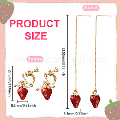 4 пара 2 стилей клипс из сплава в форме клубники и цепочка с кисточками для ушей&nbsp;EJEW-HY0001-10