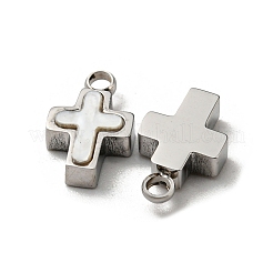 304ステンレススチールシェルチャーム  クロス  ステンレス鋼色  10.5x6.5x2.5mm  穴：1.2mm&nbsp;STAS-L022-014P