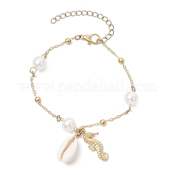 Браслеты с подвесками из сплава морских организмов и натуральных ракушек каури&nbsp;BJEW-JB11843