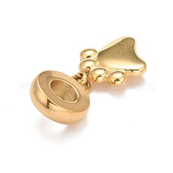 304ステンレススチール製ヨーロピアンダングルチャーム  大穴ペンダント  フットプリント  ゴールドカラー  23mm  穴：4mm  フットプリント：11.5x11x1.5mm&nbsp;STAS-I194-03G