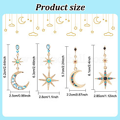 2 комплект из 2-х стильных асимметричных серег с цветными стразами в форме луны и звезды EJEW-FI0001-22