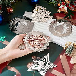 5個 5スタイル クリスマス 201 ステンレススチール レーザーカット コネクターチャーム  ステンレス鋼色  変色しない  エッチングされた金属装飾  混合図形  99~106x98~104.5x0.3mm  穴：1.5~2.8mm  1個/スタイル&nbsp;STAS-TA0005-78